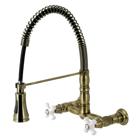 Gourmetier Heritage Two-Handle Wall-Mount Pull-Down Sprayer Kitchen Faucet, Brass GS1243PX